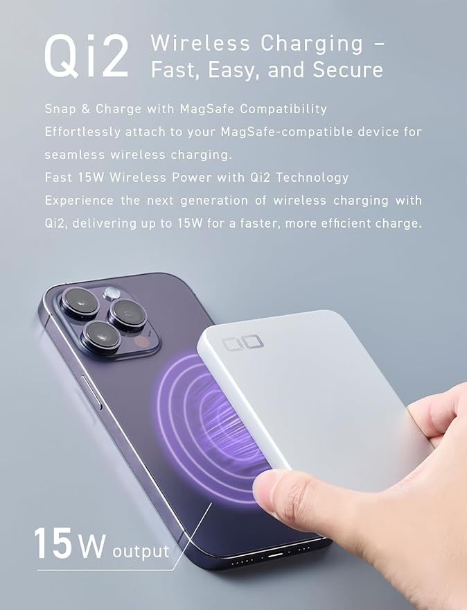 CIO Qi2 Magsafe Charger, 5000mAh Ultra-Slim Magnetic Wireless Charger iPhone - Image 3