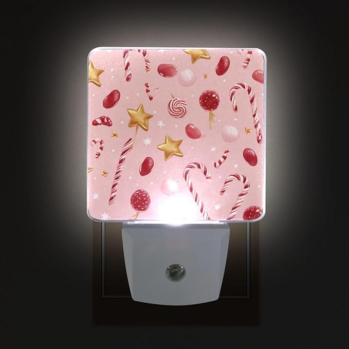 Pigsaly Led Night Light Gold Star Christmas Red White Candy Cane Lollipops - Image 4