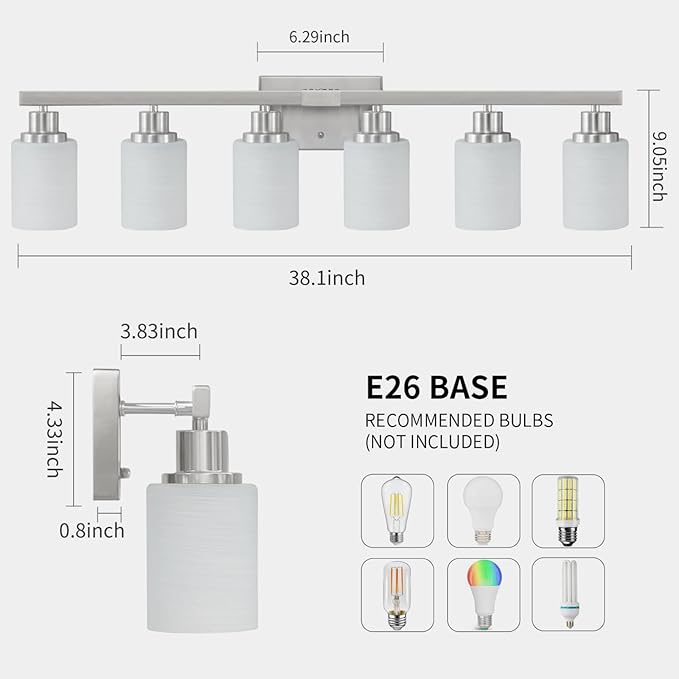DIKAIDA 38" Bathroom Vanity Light, 6-Light Nickel Vanity Lights - Image 3