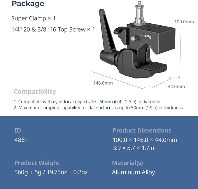 SMALLRIG Super Clamp Kit, Heavy Duty Max Load 33lb /15kg, - Image 7