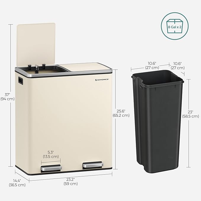SONGMICS Trash Can, 2 x 8 Gallon Garbage Can - Image 5