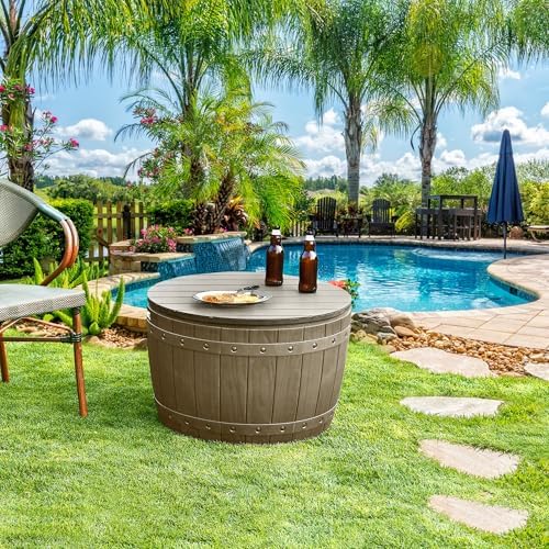 yitahome 33 gallon round deck box, front angle view
