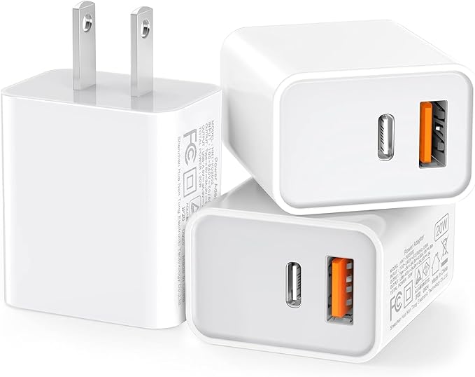 3 Pack USB C Wall Charger, 20W Durable Dual Port QC+PD 3.0 Power Adapter by CSODINCE