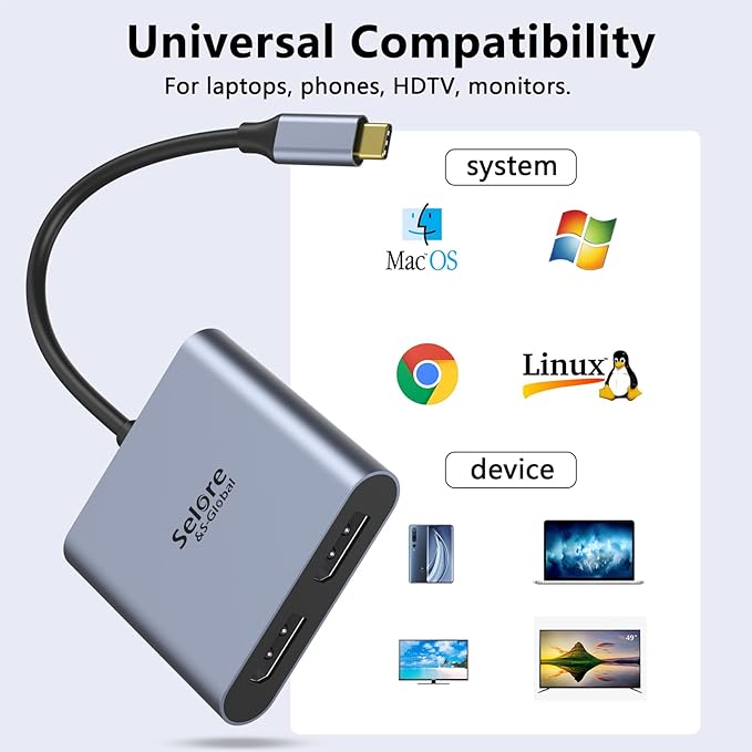 USB-C to Dual 4K DisplayPort Splitter Adapter, USB Type C to Displayport Dual - Image 7
