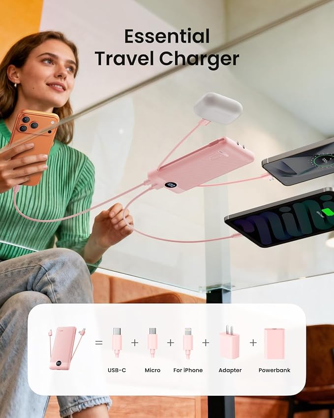 Coowisty Portable Charger Built-in Cables and Wall Plug, 10000mAh Slim USB C - Image 6