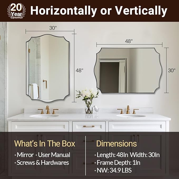 ANDY STAR 30x48 Inch Matte Black Mirror, Unique Rectangular Bathroom Mirror - Image 2