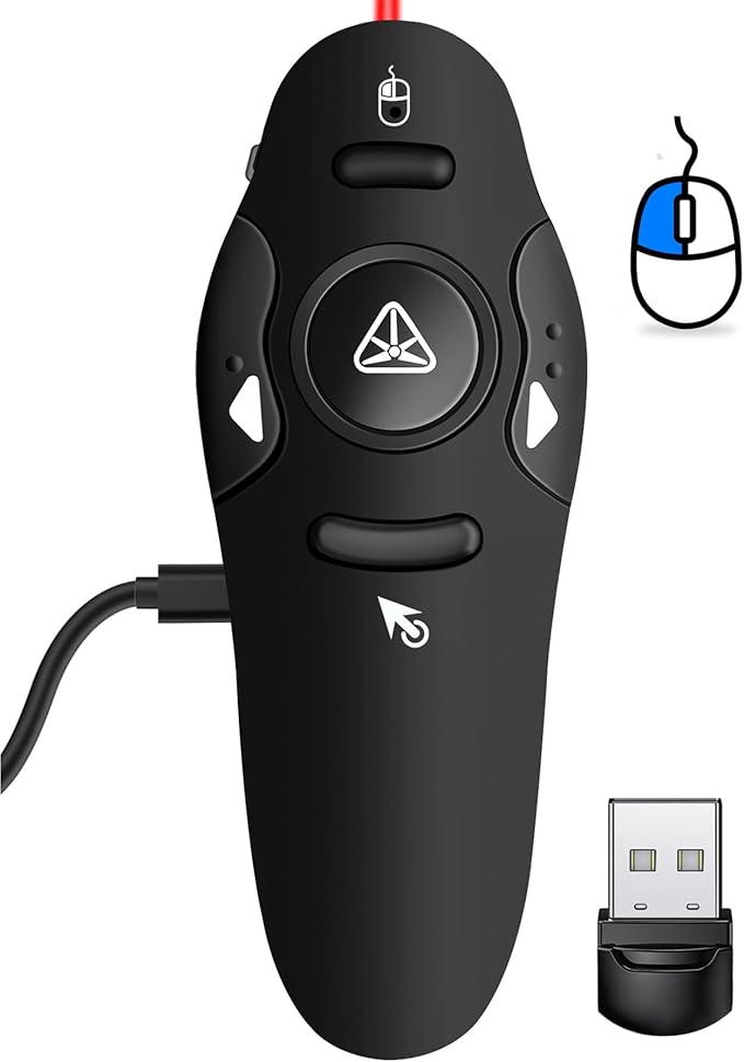 Air Mouse Clicker for Powerpoint Presentations, Rechargeable Wireless Presenter by DinoFire