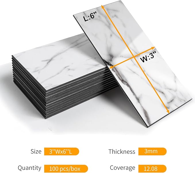 Vamos Tile 100-Piece Glossy Statury White Peel and Stick Backsplash Tile - Image 7