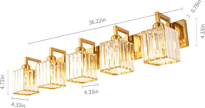 FDPBY Modern Bathroom Vanity Light 5-Lights Chrome Crystal Wall Lamp Bathroom - Image 4