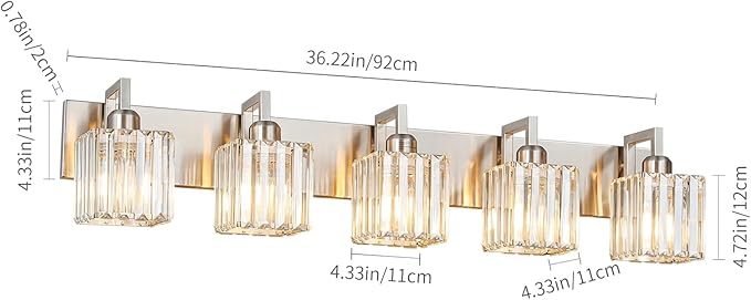 FDPBY Modern Bathroom Vanity Light 5-Lights Brushed Nickel Vanity Light Crystal - Image 5