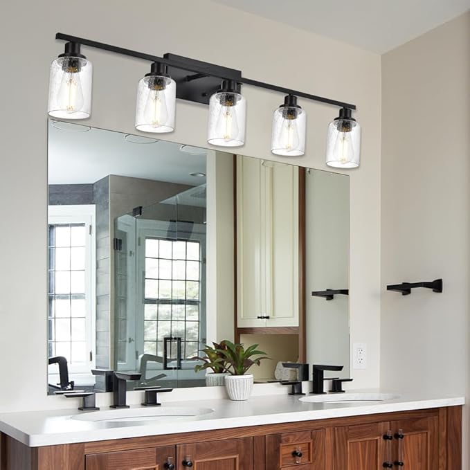 WINSHEN 40 Inches Length Black Bathroom Lighting Fixtures, 5-Light Modern - Image 2