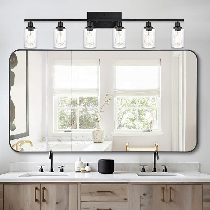 WINSHEN 6-Light Seeded Glass Vanity Light Fixtures in Matte Black Finish - Image 6