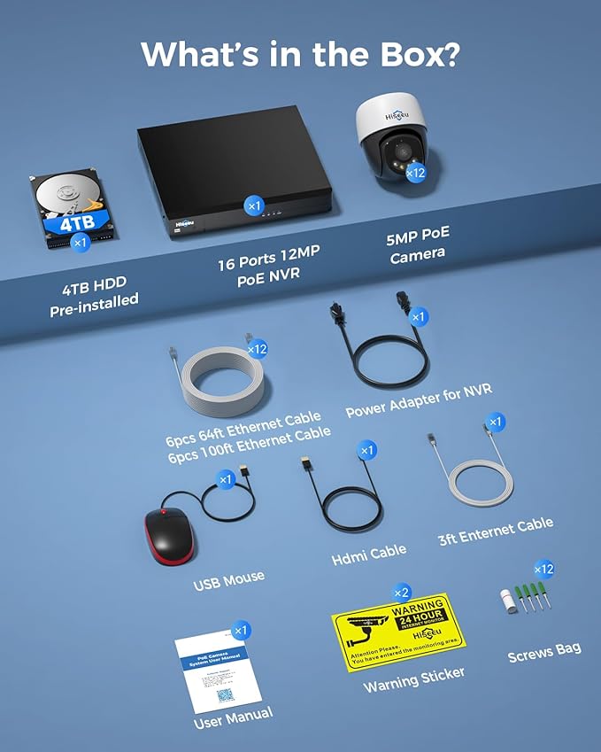 【360°View】 Hiseeu 12MP NVR 12 Pcs 5MP PoE PTZ Cameras, 350°Pan 90° Tilt，Auto - Image 8