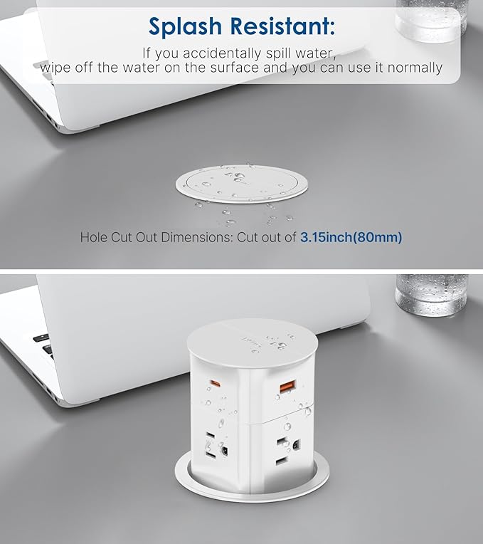 Pop Up Outlet for Countertop, Recessed Power Strip, Power Grommet 3.15 inch - Image 5