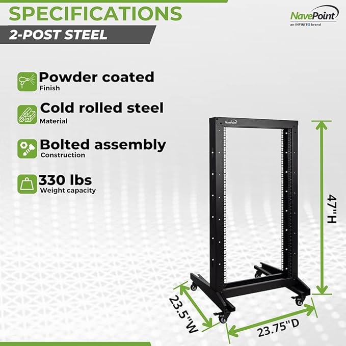 NavePoint 22U 2 Post Open Frame Server Rack - Image 4