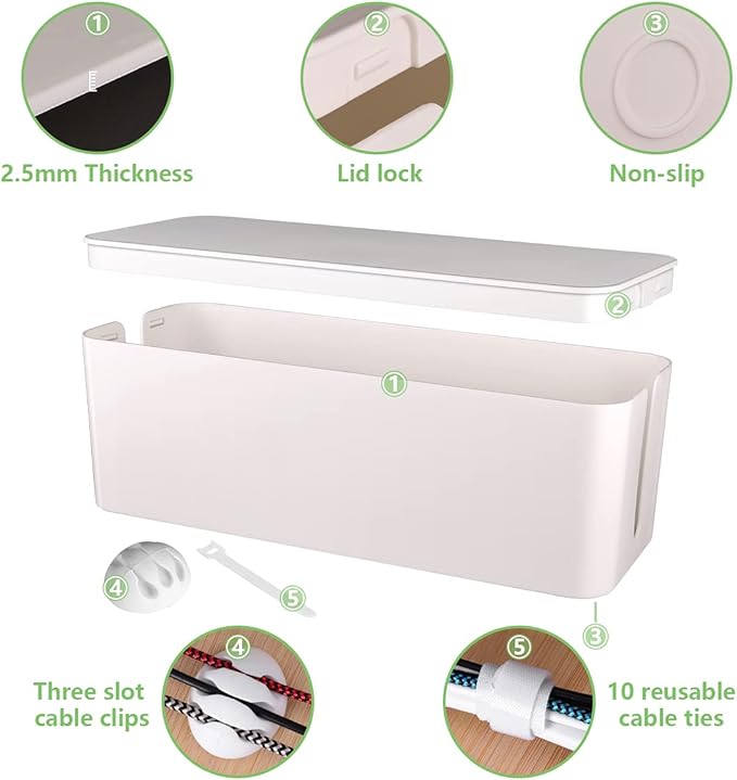Cable Management Box, Large Cord Organizer Box to Hide Power Strip & Under Desk - Image 4