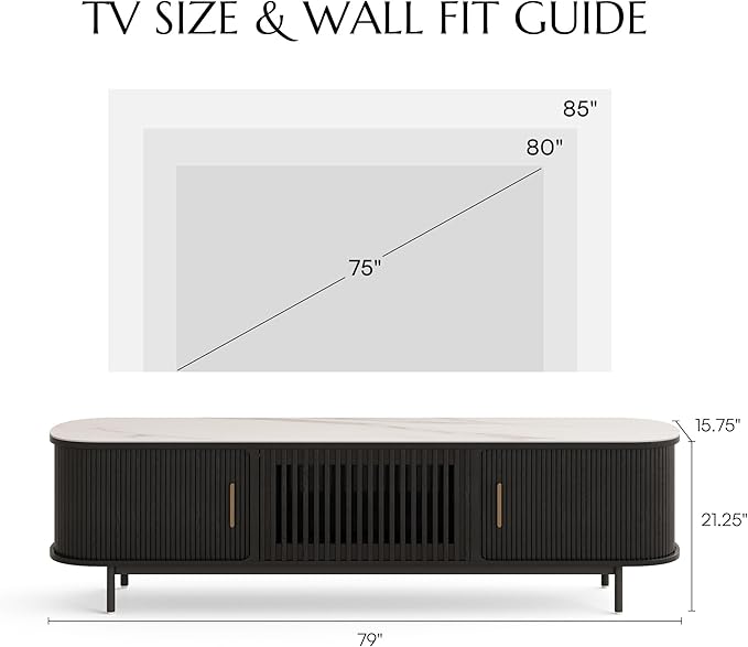 POVISON Fully-Assembled Mid Century Modern Black TV Stand - Image 6