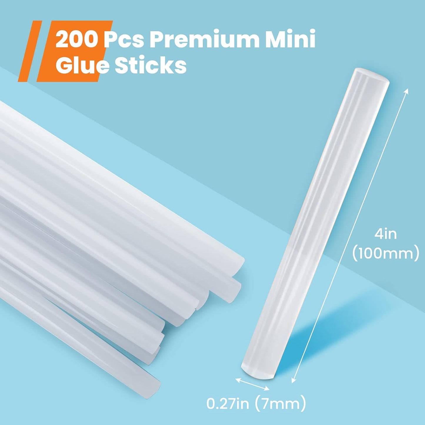 GoGonova Mini Glue Gun Sticks, 200 Pack Clear Hot Melt Adhesive Sticks | 0.27" Diameter, 4" Long, 7mm x 100mm, Compatible with Most Mini Glue Guns, for DIY Crafts & Home Repair Projects