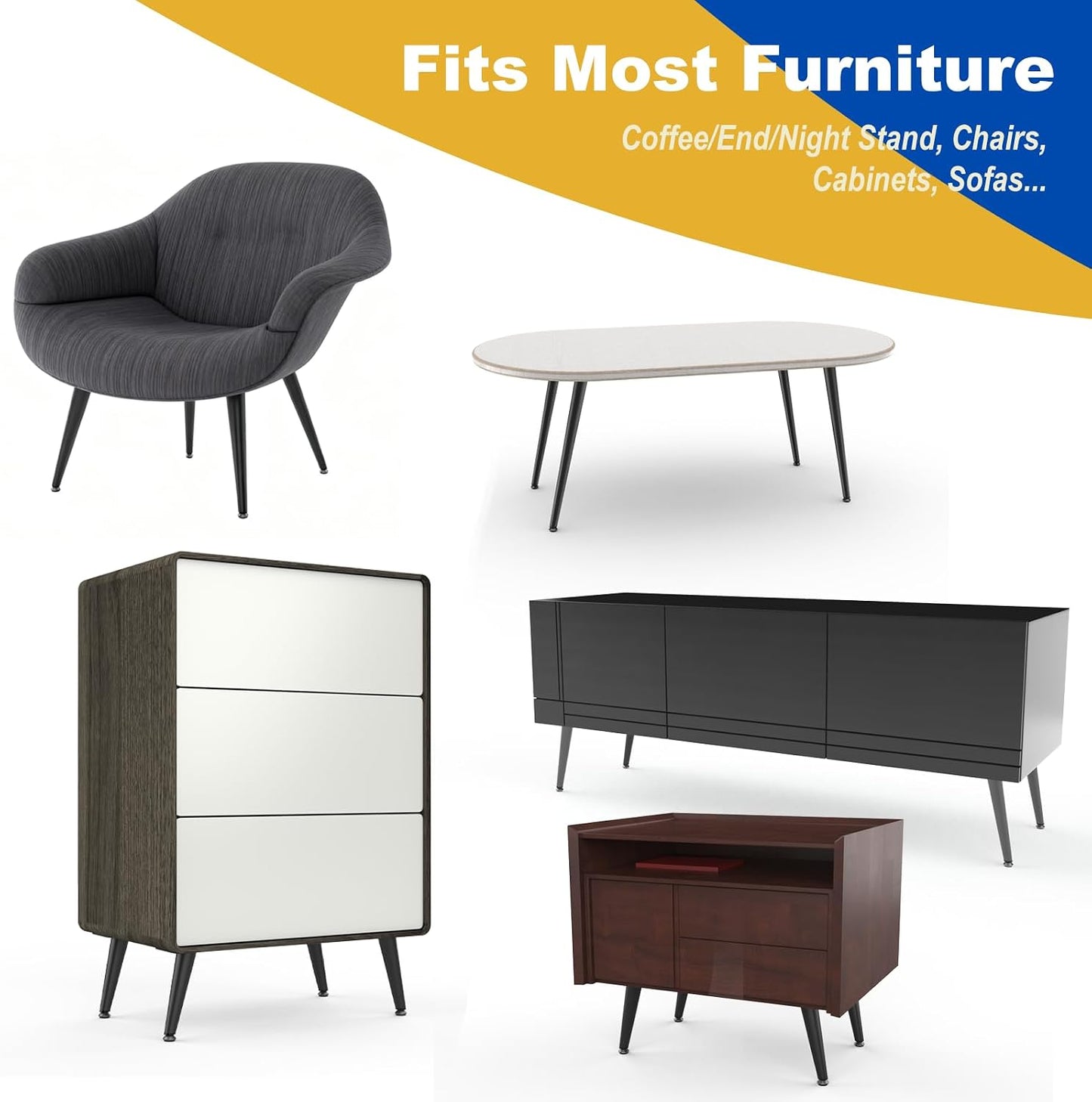 Metal Legs for Furniture Set of 4, Furniture Legs 8 Inch | Satin Black Cabinet Feet, Mid Century Modern Short Dresser Replacement for Couch Sofa Cube Storage Nightstand, Heavy Duty