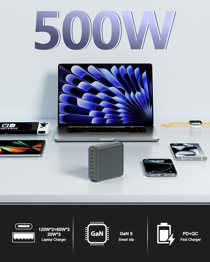500W USB C Charger Block, 8-Port USB C Charging Station Fast Charging PD 120W - Image 3
