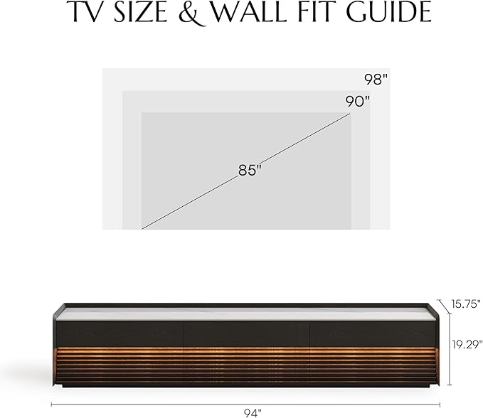 POVISON Fully-Assembled Mid Century Glossy Sintered Stone TV Stand, 94.49" Wood - Image 3
