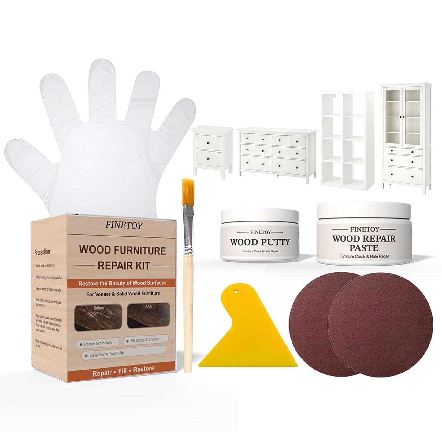 Wood Furniture Repair Kit (White/White Stain) for IKEA | with 40g Wood Repair Paste & 70g Wood Putty, Custom Design to Repair Scratches, Cracks, Paint loss ,Holes
