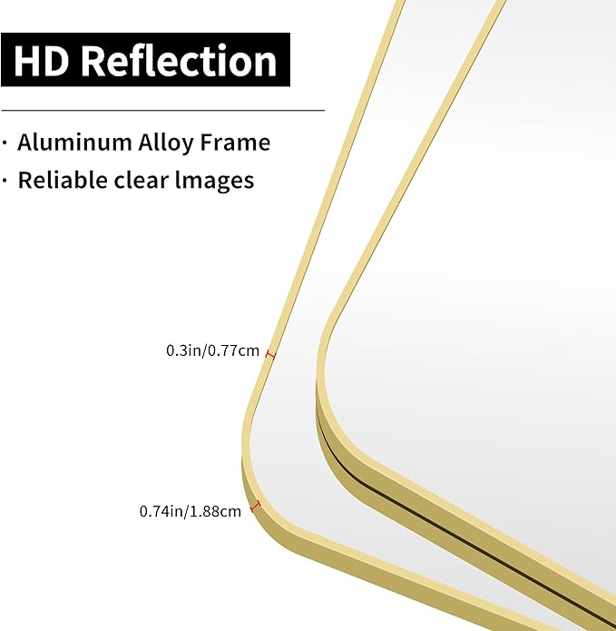 36"x48" Bathroom Mirror, Large Rectangular Wall Mirror, Rounded Corner Vanity - Image 8