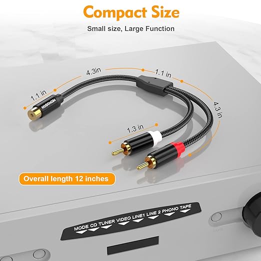 HOSONGIN 1ft RCA Splitter 1 Female to 2 Male Y Adapter 2 Pack, Short RCA Audio - Image 7