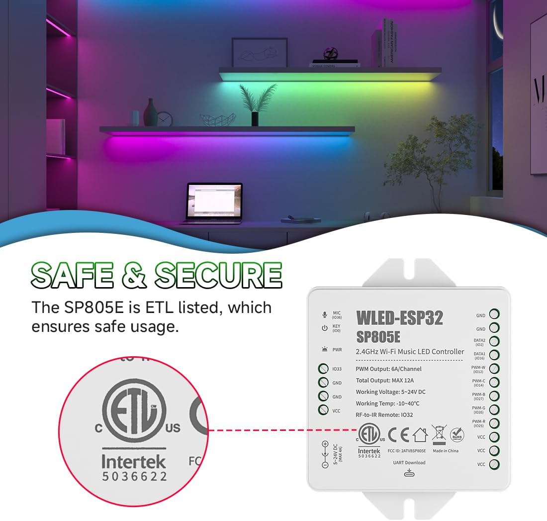 BTF-LIGHTING SP805E WLED Controllers 2.4GHz RF RW4 Remote Kit,DC5V/12V/24V | RF Remote, DIY Effect Save, Support FCOB COB SMD PWM or SPI Dim CCT RGB RGBW LED Strip WS2811 WS2812B WS2814 WS2815 SK6812