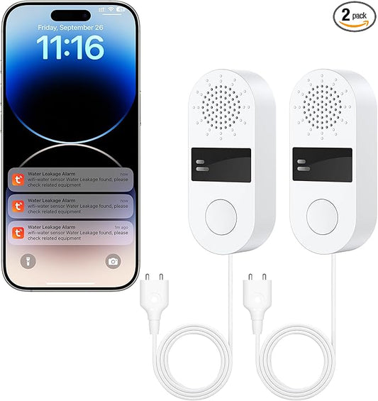 2-Pack WiFi Water Leak Detector, Battery Powered Water Sensor Alarm by HASULL
