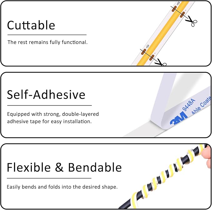 Short LED Strip Lights Yellow 5V USB Not Dimmable Flexible COB LED Rope Lights - Image 8
