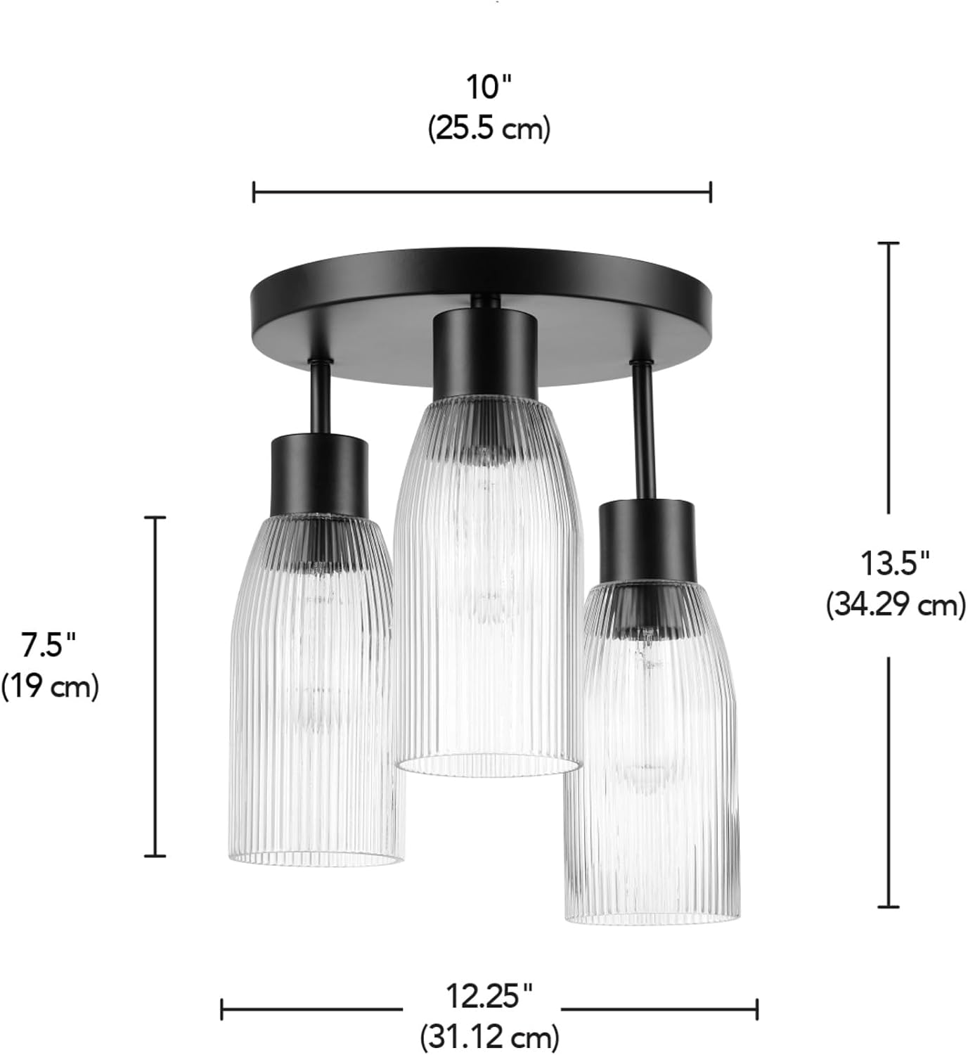 Globe Electric 66000133 3-Light Flush Mount Ceiling Light, Matte Black, Clear Ribbed Glass, Home Improvement, Dining/Kitchen