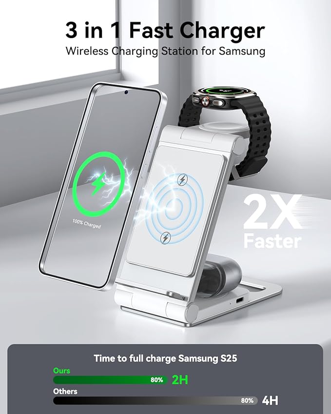 Wireless Charger for Samsung 3 in 1 Wireless Charging Station Foldable Wireless - Image 2