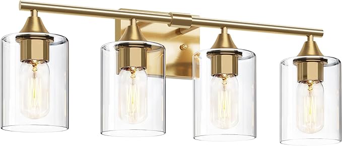 XPEHK Brushed Gold Vanity Light, 4 Light Gold Bathroom Light Fixtures, Bathroom - Image 8
