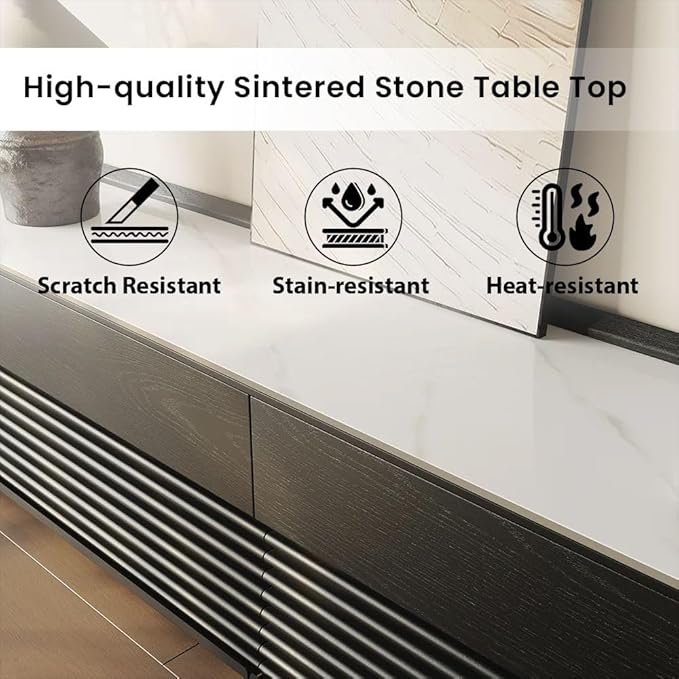 POVISON Fully-Assembled Mid Century Glossy Sintered Stone Tabletop TV Stand - Image 3