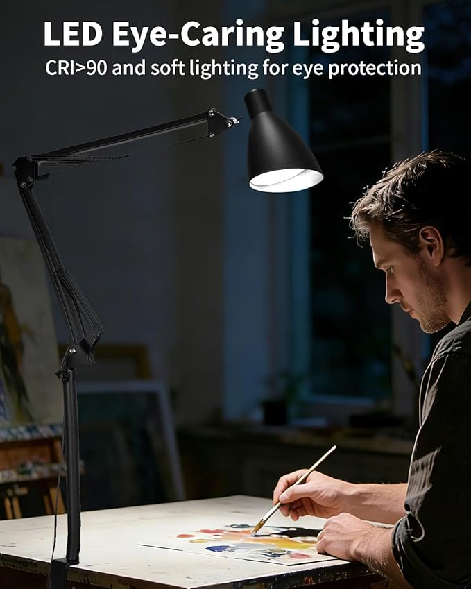 LED Desk Lamp for Home Office, Extra Tall Metal Swing Arm Architect Desk Lamp - Image 4