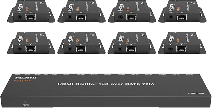 KEQINX 4K 1x8 HDMI Extender Splitter 70m/230ft HDMI Over Ethernet Splitter POC by KEQINX