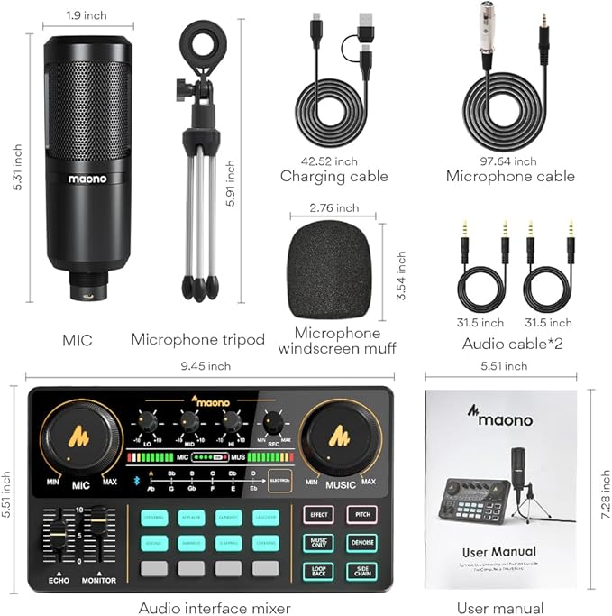 MAONO Podcast Equipment Bundle Audio mixer All-in-One Podcast Production Studio - Image 8