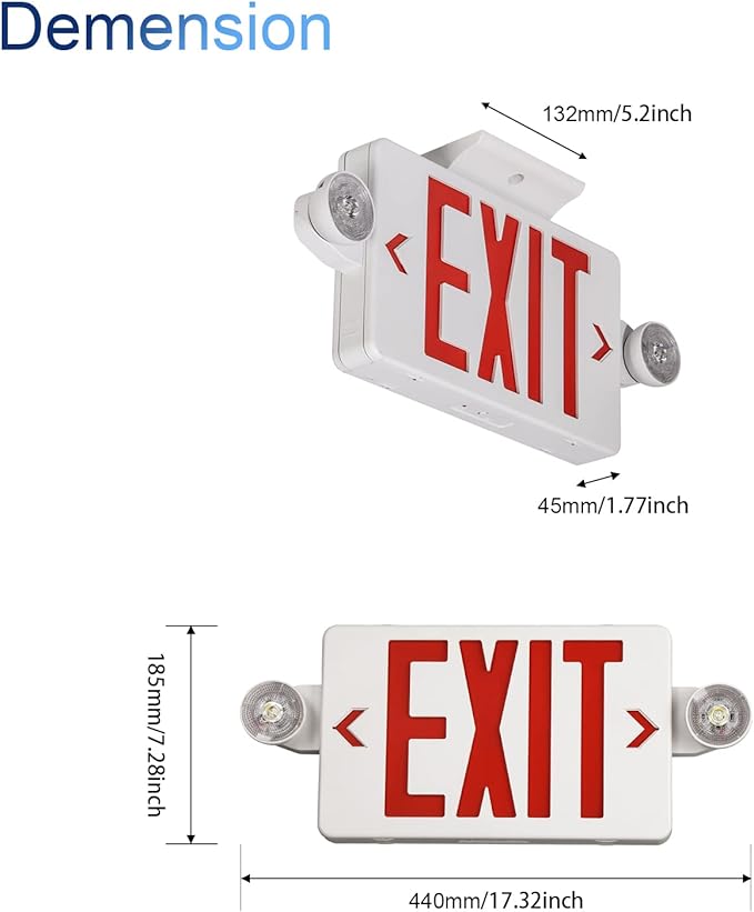 TANLUX Exit Sign Combo with Wire Cage, Round Light Head, Wall Mounted Emergency - Image 5