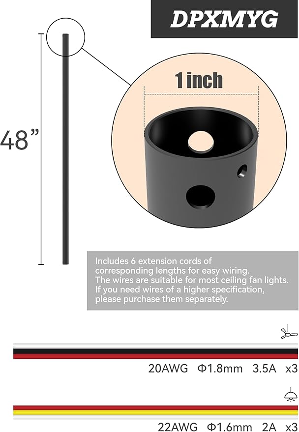 DPXMYG 48 inch Ceiling Fan Downrod - Image 3