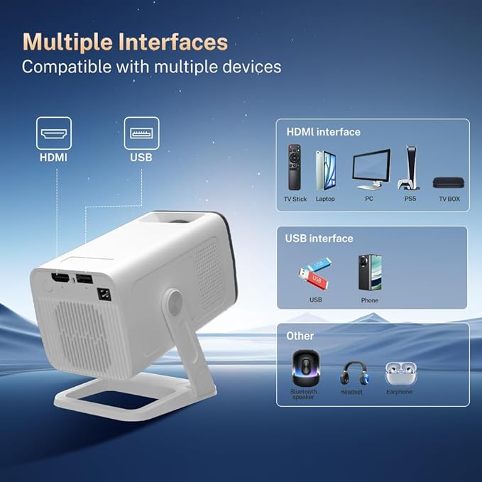 Mini Projector with WiFi 6 and Bluetooth 5.4 Built-in Apps Portable Projector - Image 7