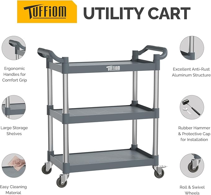 TUFFIOM 3-Tier Plastic Service Utility Cart - Image 2