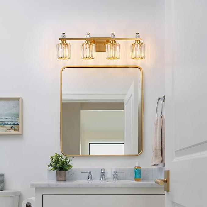 FDPBY Bathroom Vanity Lights 4-Light Gold Modern Crystal Vanity Light Fixtures - Image 7