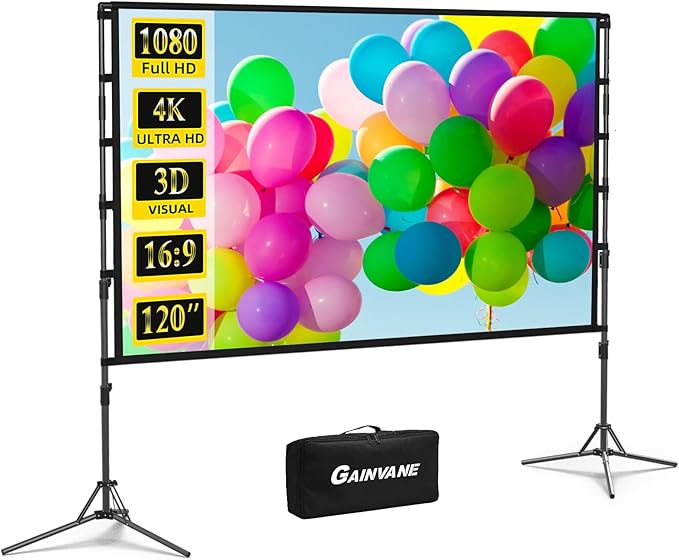 Projector Screen and Stand, GAINVANE 120 inch Portable Projector Screen Indoor by Projectorscreen