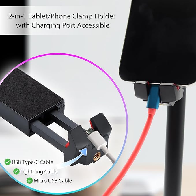 Kado Metal Portable Monitor Stand Tripod, 2-In-1 Phone/Tablet Clamp - Image 7