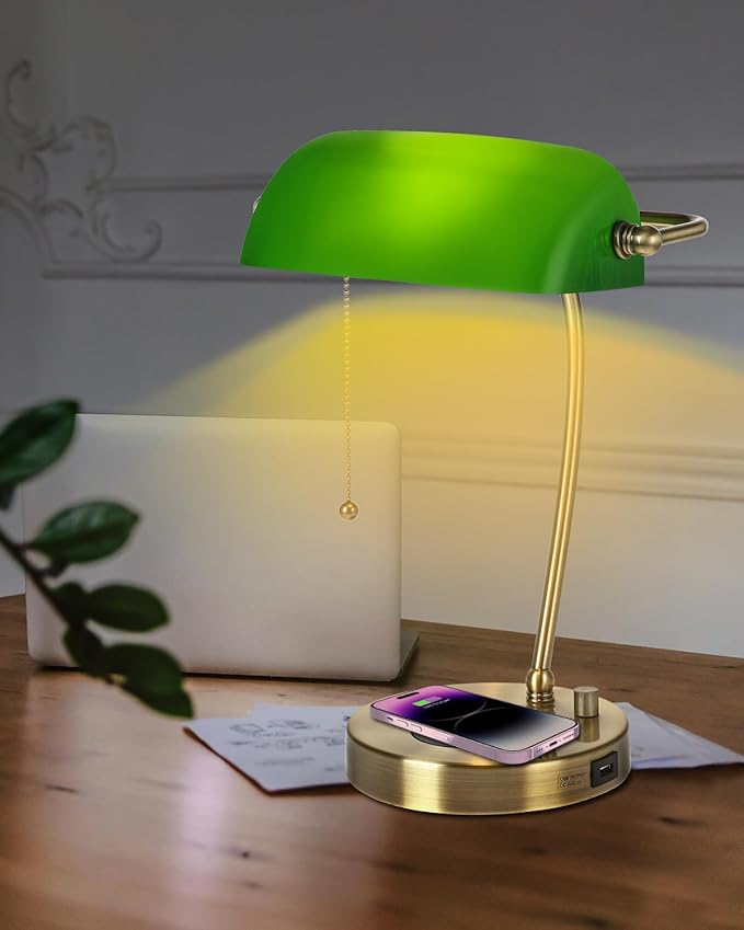 Newrays Green Glass Bankers Desk Lamp - Image 3