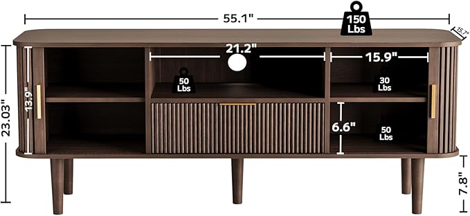 DAMCROP Fluted TV Stand, 55 Inch Mid Century Modern Media Console Table - Image 2