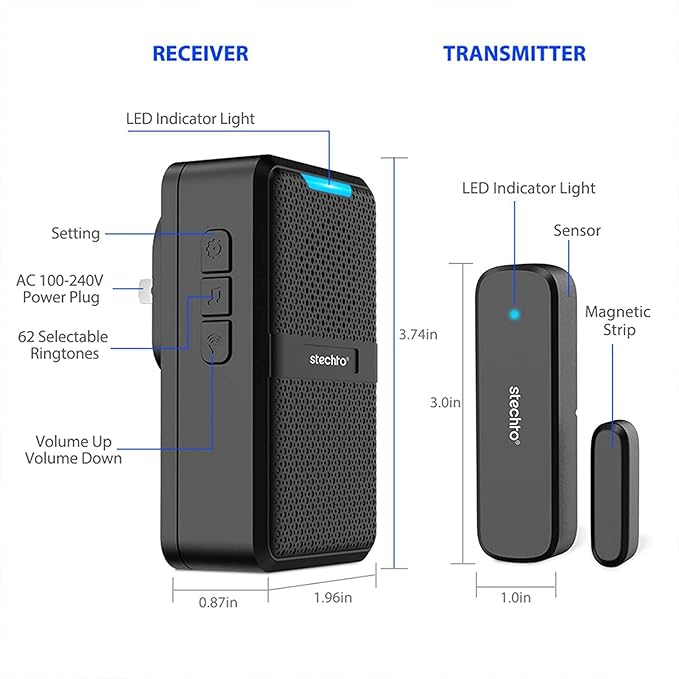 Wireless Door Chime, 600Ft Range 5 Adjustable Volume 2 Magnetic Door Alarm - Image 7