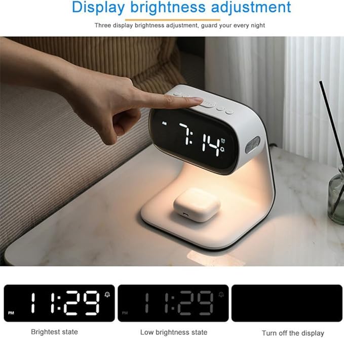 3in1 Multi-Functional Wireless Charging Alarm Clock Smart Night Light Qi - Image 6