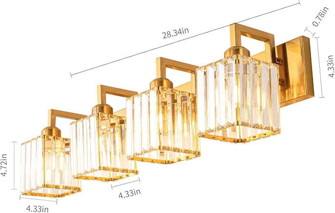 FDPBY Modern Crystal Bathroom Vanity Light 4-Lights Gold Brushed Brass Finish - Image 4